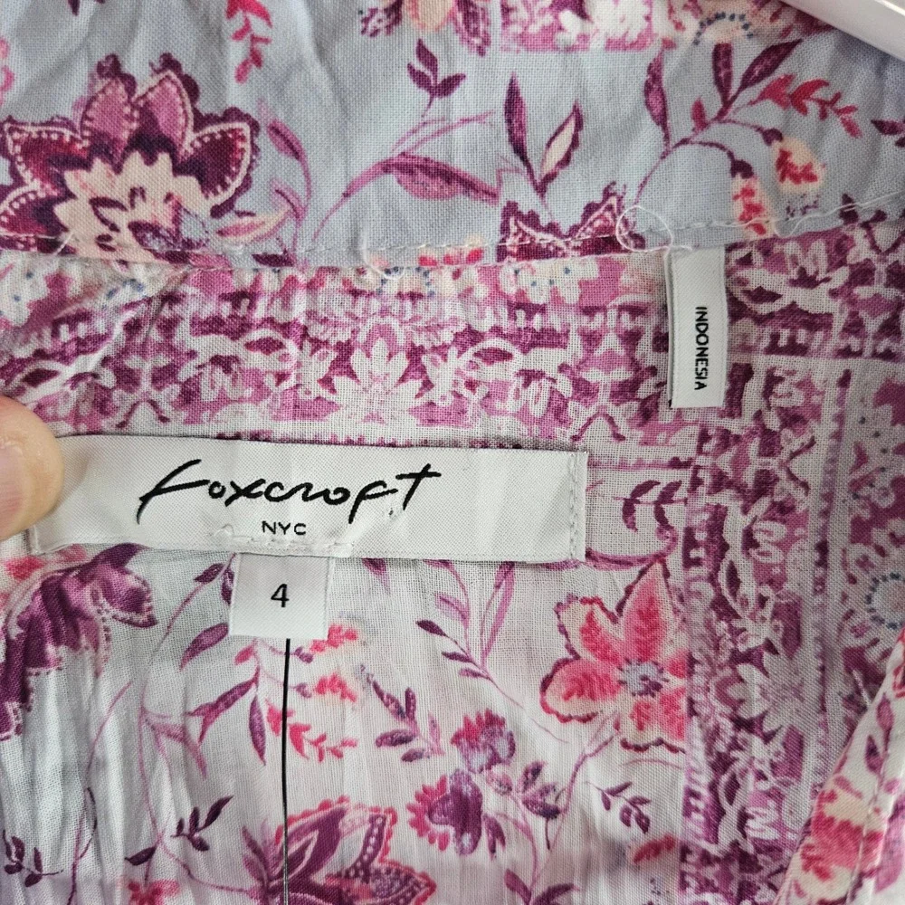 Foxcroft NYC Zoey LS Boho Bloom Patchwork‎ Floral Shirt Rose Blossom Size 4 NEW